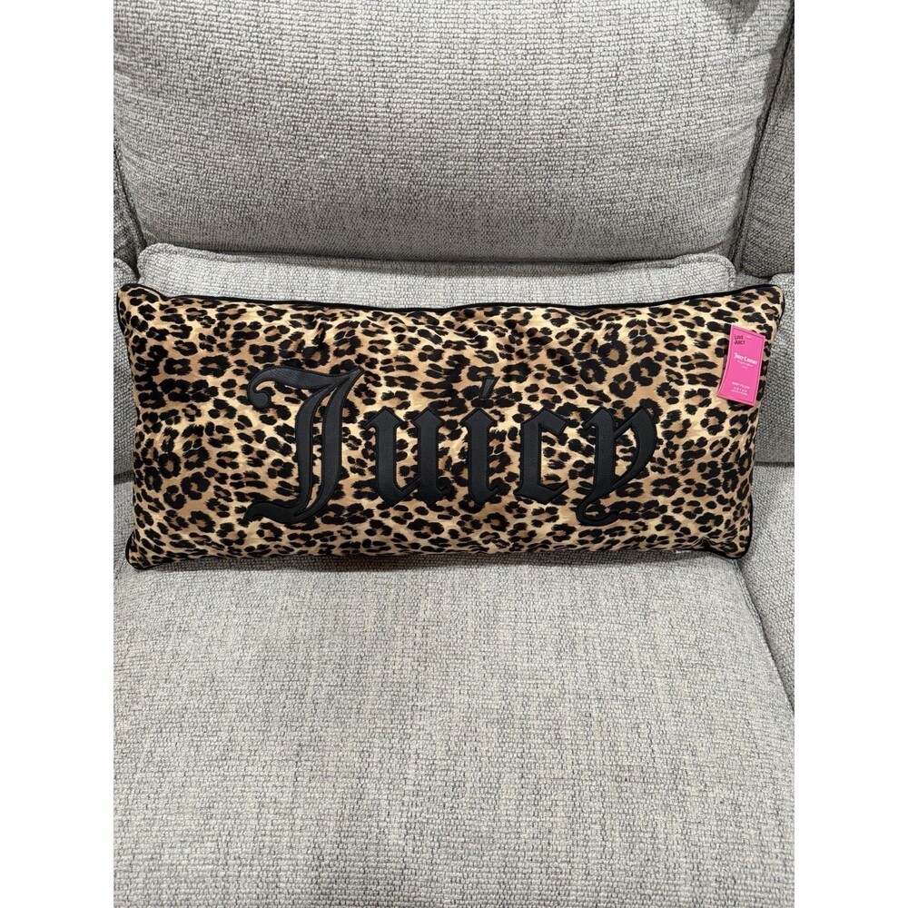 Juicy Couture Leopard Print Embroidered Body Pillow 16x36 Leather Embroidery